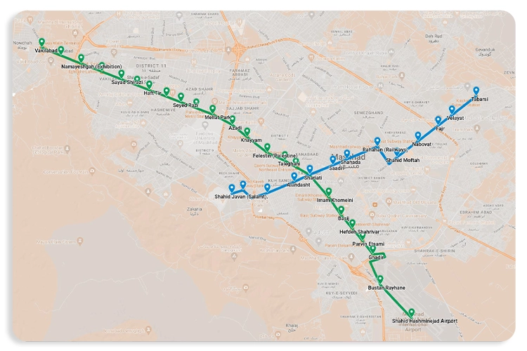 آشنایی با نقشه و خطوط مترو مشهد