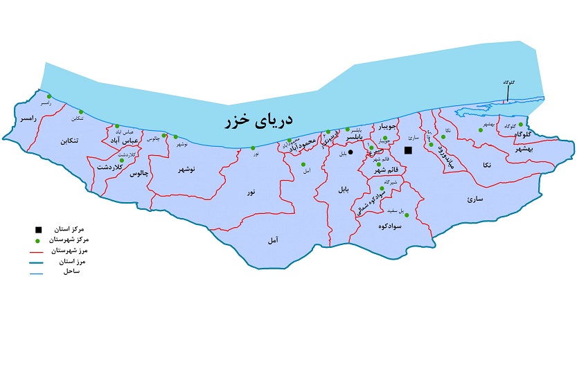 نقشه جغرافیا ساری و استان مازندران