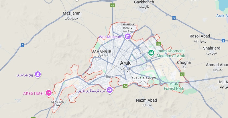 نقشه اراک