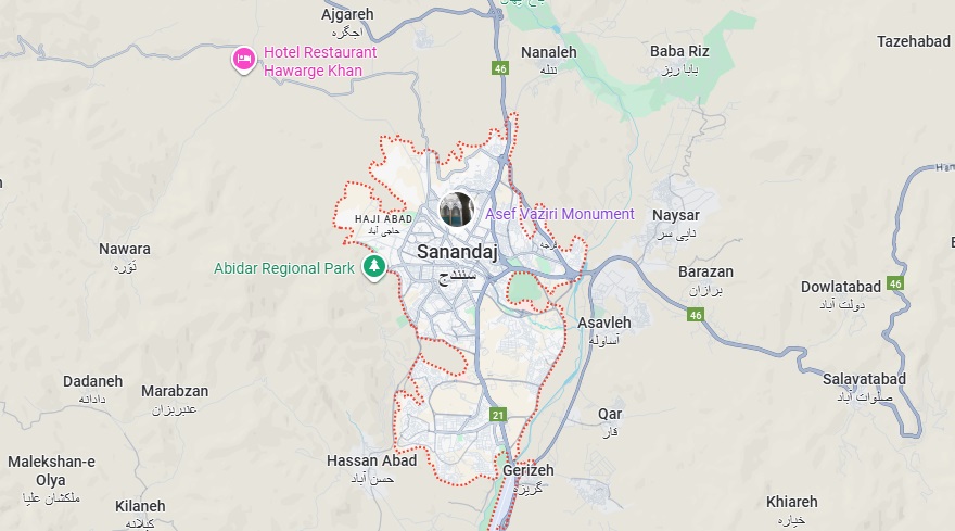 نقشه سنندج