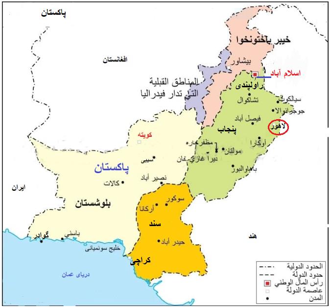 موقعیت جغرافیایی لاهور